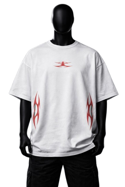 “HELLFLARE REVENANT” OVERSIZED GRAPHIC T-SHIRT – WHITE EDITION