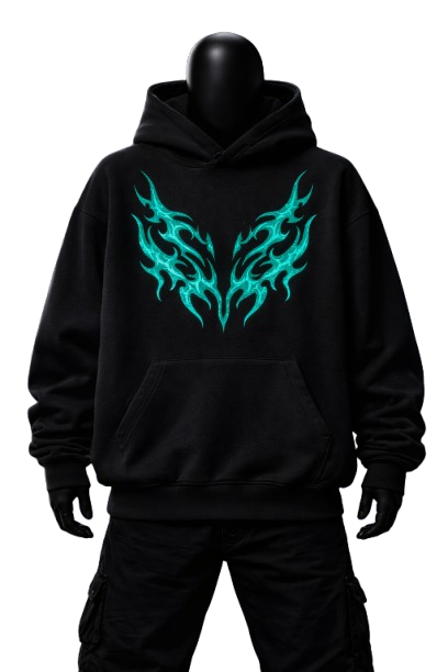 The Arcane Sigil Oversized Hoodie (Black / Teal)