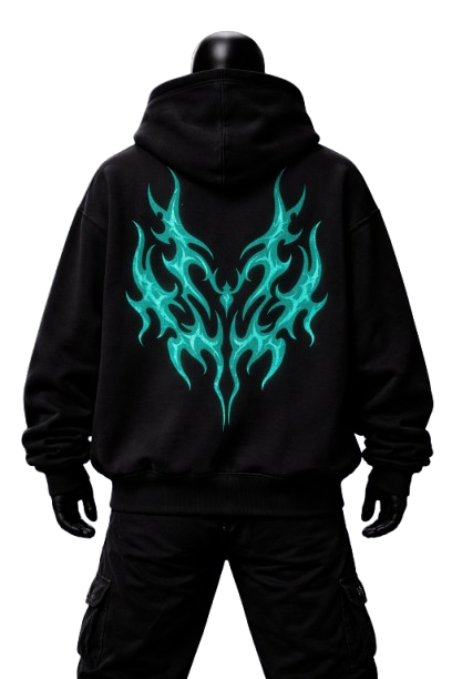 The Arcane Sigil Oversized Hoodie (Black / Teal)